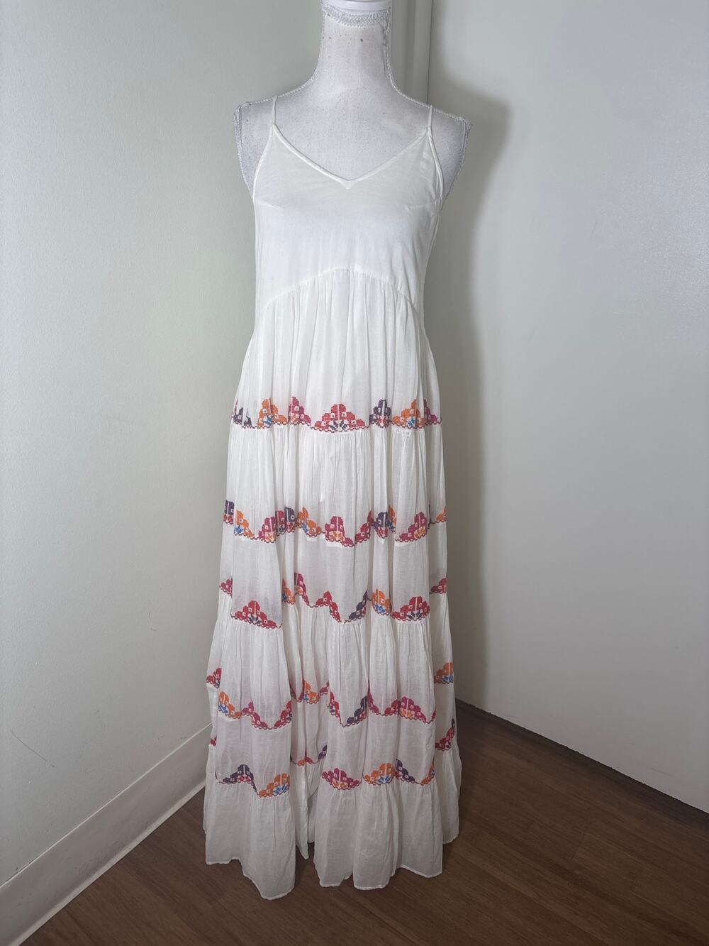 Carolina K. Crisp White Cotton Embroidered Maxi Dress Sz XS